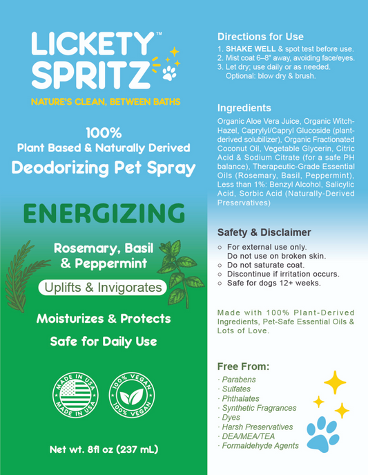 Rosemary, Basil & Peppermint — Energizing Pet Deodorizing Spray 8 Ounces
