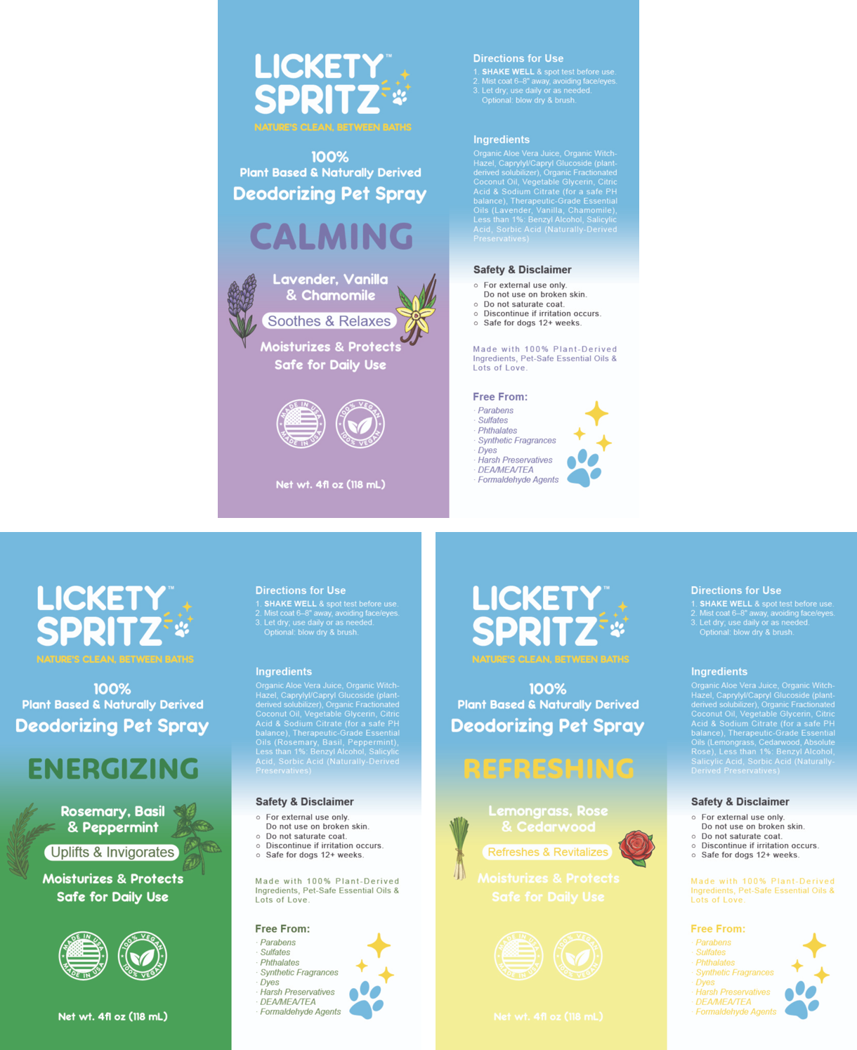 4 oz Trio — Sniff Around Pet Deodorizing Spray Sampler (Calming, Energizing, Refreshing)