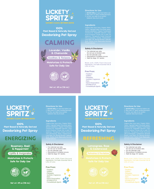 4 oz Trio — Sniff Around Pet Deodorizing Spray Sampler (Calming, Energizing, Refreshing)
