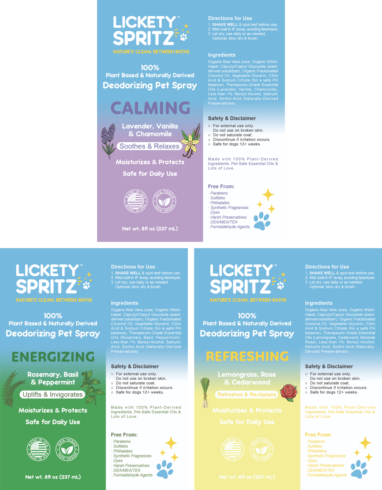 8 oz Trio — Full Collection Pet Deodorizing Sprays (Calming, Energizing, Refreshing)